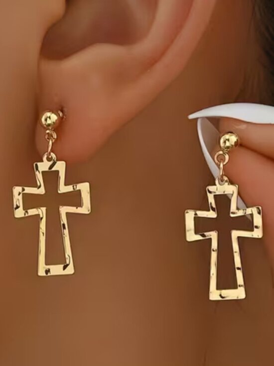 BOUTIQUE Jewelry - GOLD HOLLOW CROSS EARRINGS